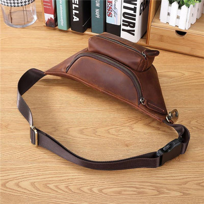 Mens Leather Fanny Packs Bum Bag Hip Pack Brown Leather Waist Bags for Men