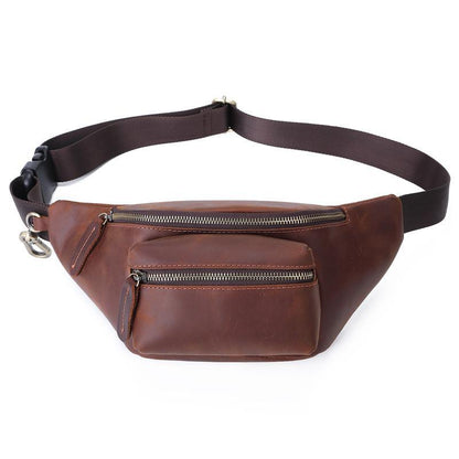 Mens Leather Fanny Packs Bum Bag Hip Pack Brown Leather Waist Bags for Men