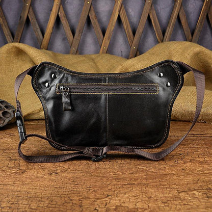 Brown Leather Fanny Pack Men's Black Chest Bag Hip Bag Vintage Waist Bag For Men