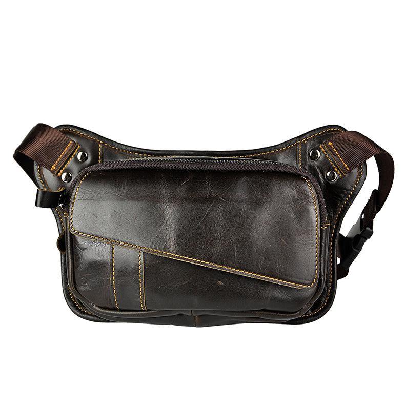 Brown Leather Fanny Pack Men's Black Chest Bag Hip Bag Vintage Waist Bag For Men