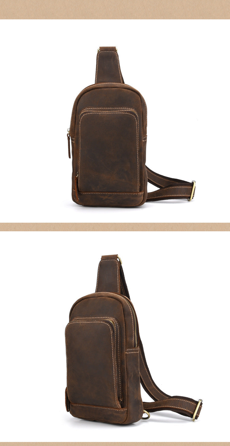 Brown Leather Men's Brown Sling Bag Sling Pack Chest Bag One Shoulder Backpack For Men