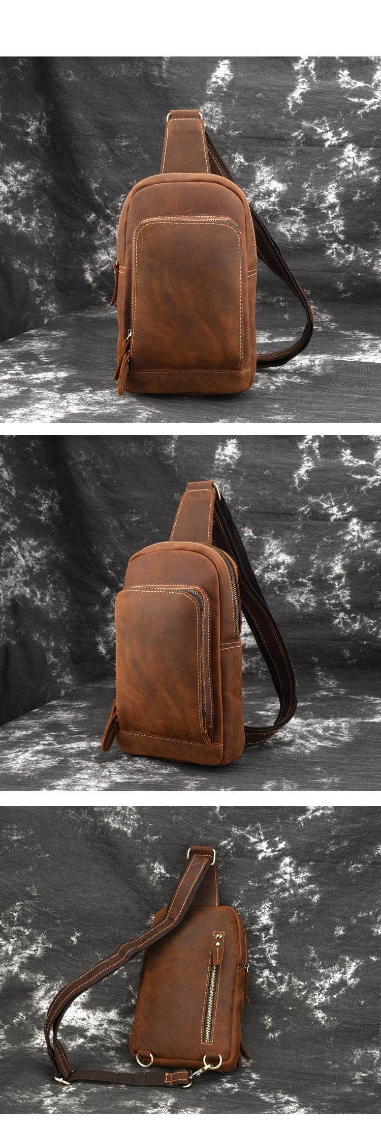 Brown Leather Men's Brown Sling Bag Sling Pack Chest Bag One Shoulder Backpack For Men