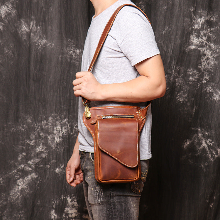 Mens Leather Thigh Bag Fanny Pack for Men Drop Leg Bag Brown Bum Bag Waist Bags