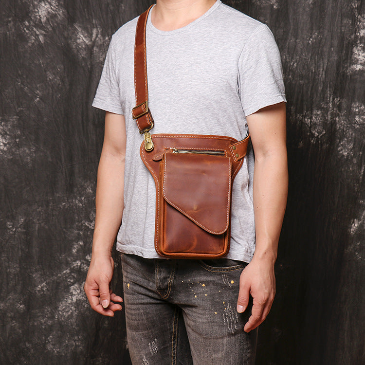 Mens Leather Thigh Bag Fanny Pack for Men Drop Leg Bag Brown Bum Bag Waist Bags