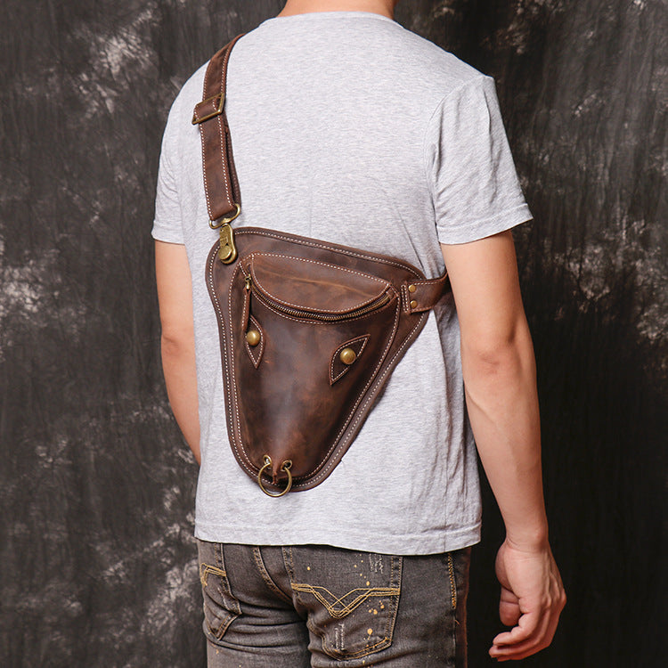 Brown Mens Leather Fanny Pack OX Head Bum Bag Cool Waist Bag for Men