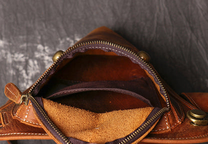 Brown Mens Leather Fanny Pack OX Head Bum Bag Cool Waist Bag for Men