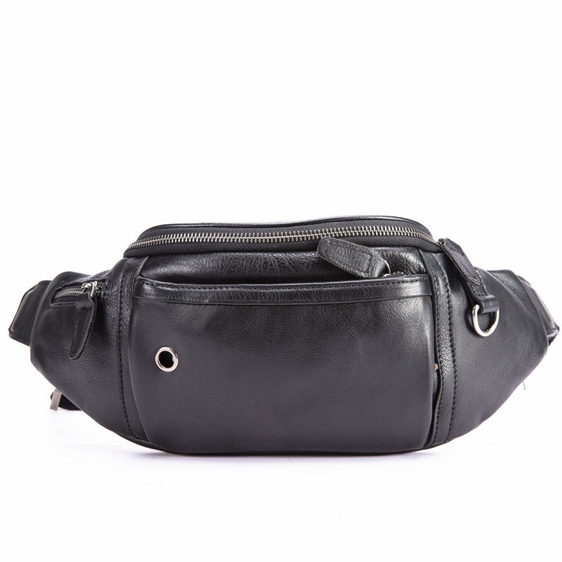 Black Mens Leather Fanny Pack Bum Bag for Men Casual Waist Bags for Men