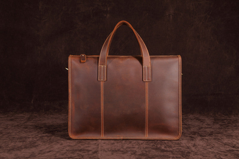 Vintage Leather Mens Laptop Handbag Work Bag Business Bag Shoulder Bag For Men