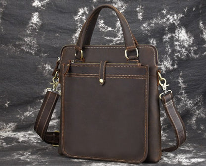 Vintage Leather Mens Briefcase Handbags 10inch Shoulder Bag Business Bag For Men