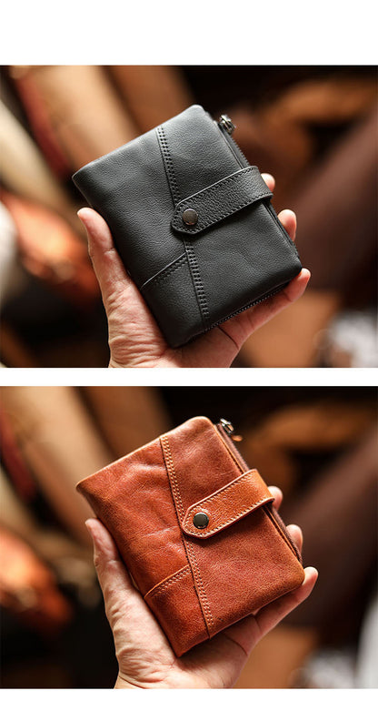 Cool Brown Leather Mens billfold Wallet Bifold SMall Wallet Black Front Pocket Wallet For Men