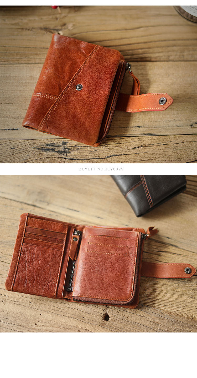 Cool Brown Leather Mens billfold Wallet Bifold SMall Wallet Black Front Pocket Wallet For Men