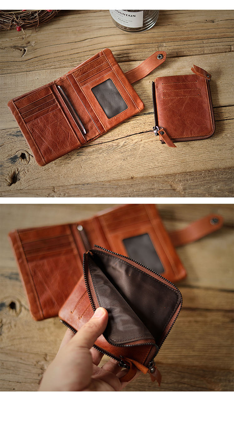 Cool Brown Leather Mens billfold Wallet Bifold SMall Wallet Black Front Pocket Wallet For Men