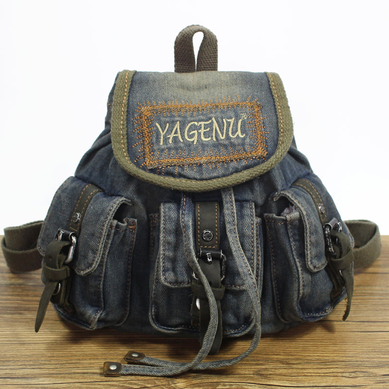 Vintage Denim Blue Womens Backpack School Backpack Blue Denim Laptop Backpacks For Womens