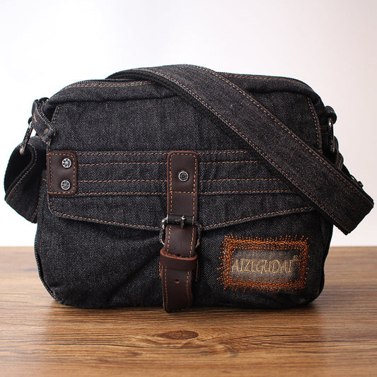 Black Denim Small Messenger Bags Denim Small Side Bag Vintage Small Crossbody Bag For Men