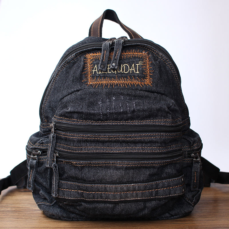 Denim Blue Womens Backpack School Backpacks Blue Vintage Denim Backpack For Women