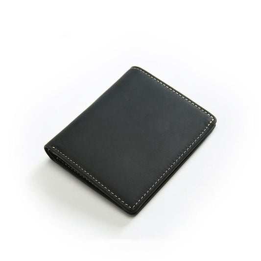 Vintage Black Leather Men's Bifold Slim Wallet Front Pocket Wallet Billfold Wallet For Men