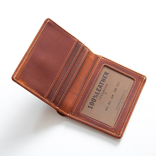 Vintage Red Brown Leather Men's Bifold Slim Wallet Front Pocket Wallet Billfold Wallet For Men