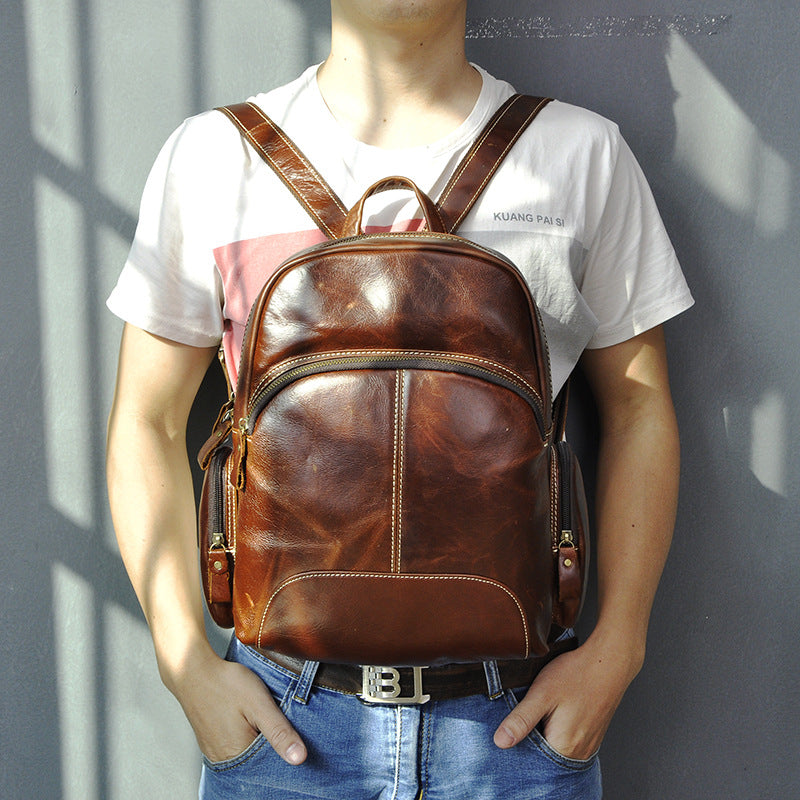 BROWN LEATHER MEN'S College Backpack Travel Backpack Leather Backpack For Men