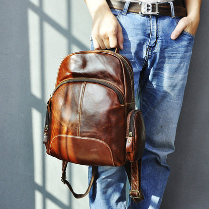 BROWN LEATHER MEN'S College Backpack Travel Backpack Leather Backpack For Men