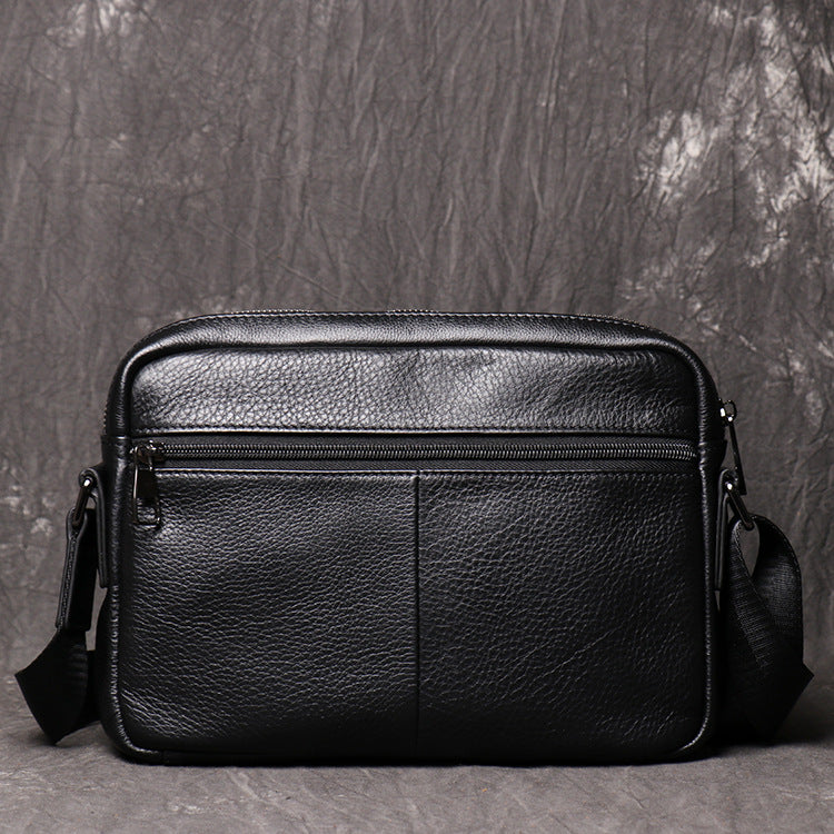 Black Courier Bag Leather Mens Small Side Bags Black Leather Messenger Bag for Men