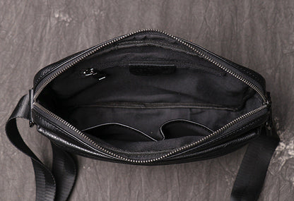 Black Courier Bag Leather Mens Small Side Bags Black Leather Messenger Bag for Men