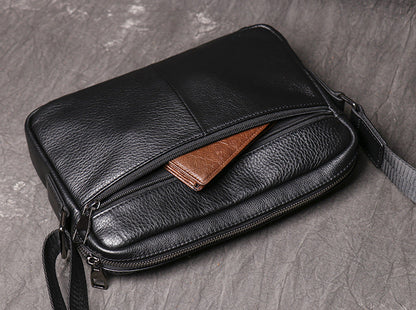 Black Courier Bag Leather Mens Small Side Bags Black Leather Messenger Bag for Men