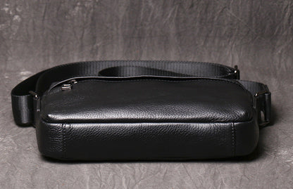 Black Courier Bag Leather Mens Small Side Bags Black Leather Messenger Bag for Men