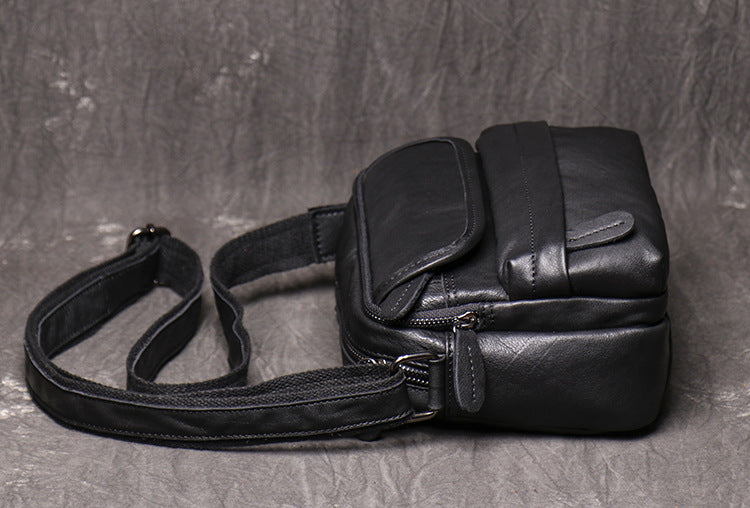 Black Courier Bags Leather Mens Small Side Bag Black Leather Messenger Bags for Men