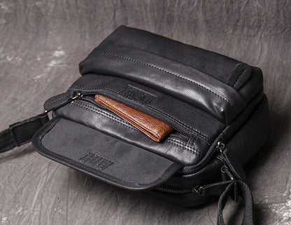 Black Courier Bags Leather Mens Small Side Bag Black Leather Messenger Bags for Men