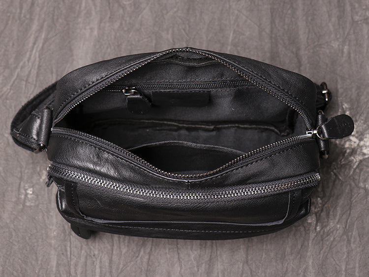 Black Courier Bags Leather Mens Small Side Bag Black Leather Messenger Bags for Men