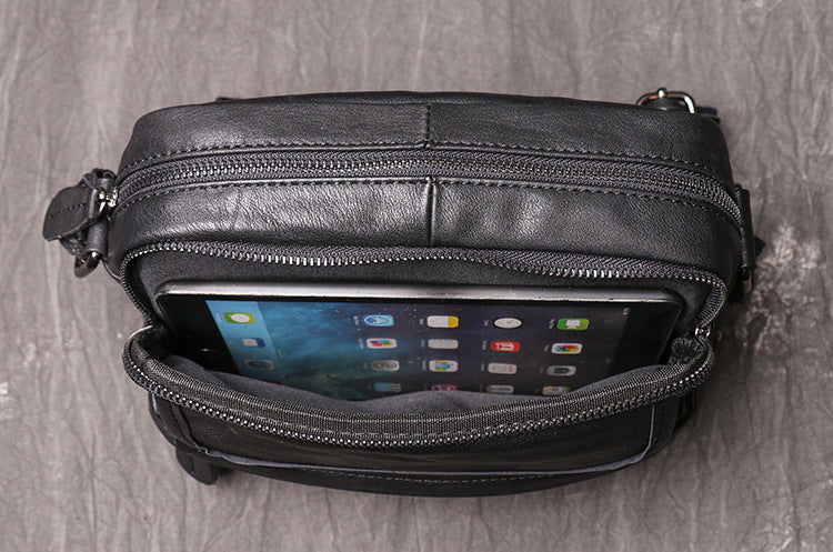 Black Courier Bags Leather Mens Small Side Bag Black Leather Messenger Bags for Men