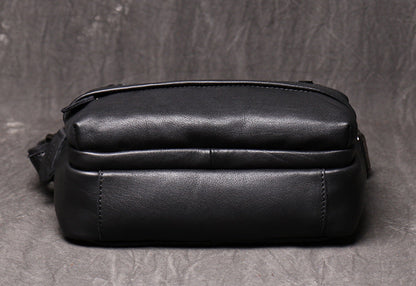 Black Courier Bags Leather Mens Small Side Bag Black Leather Messenger Bags for Men