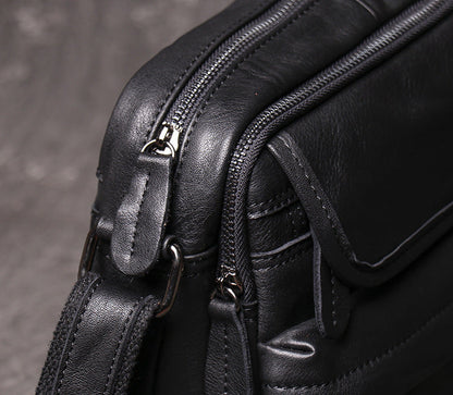 Black Courier Bags Leather Mens Small Side Bag Black Leather Messenger Bags for Men