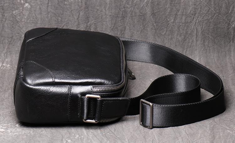 Black Leather Side Bag Mens Small Courier Bag Black Messenger Bag For Men