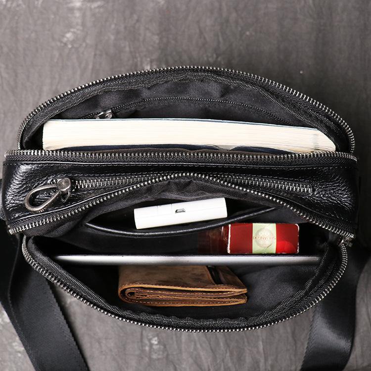 Black Leather Side Bag Mens Small Courier Bag Black Messenger Bag For Men