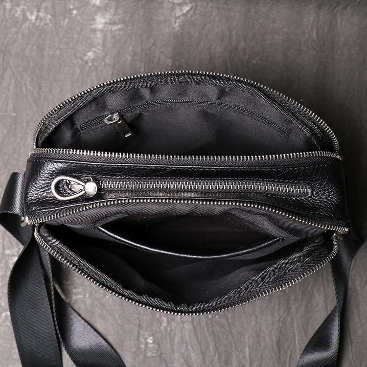 Black Leather Side Bag Mens Small Courier Bag Black Messenger Bag For Men