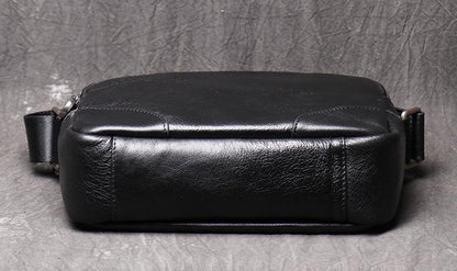 Black Leather Side Bag Mens Small Courier Bag Black Messenger Bag For Men