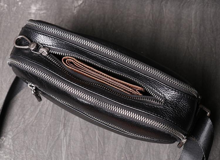 Black Leather Side Bag Mens Small Courier Bag Black Messenger Bag For Men