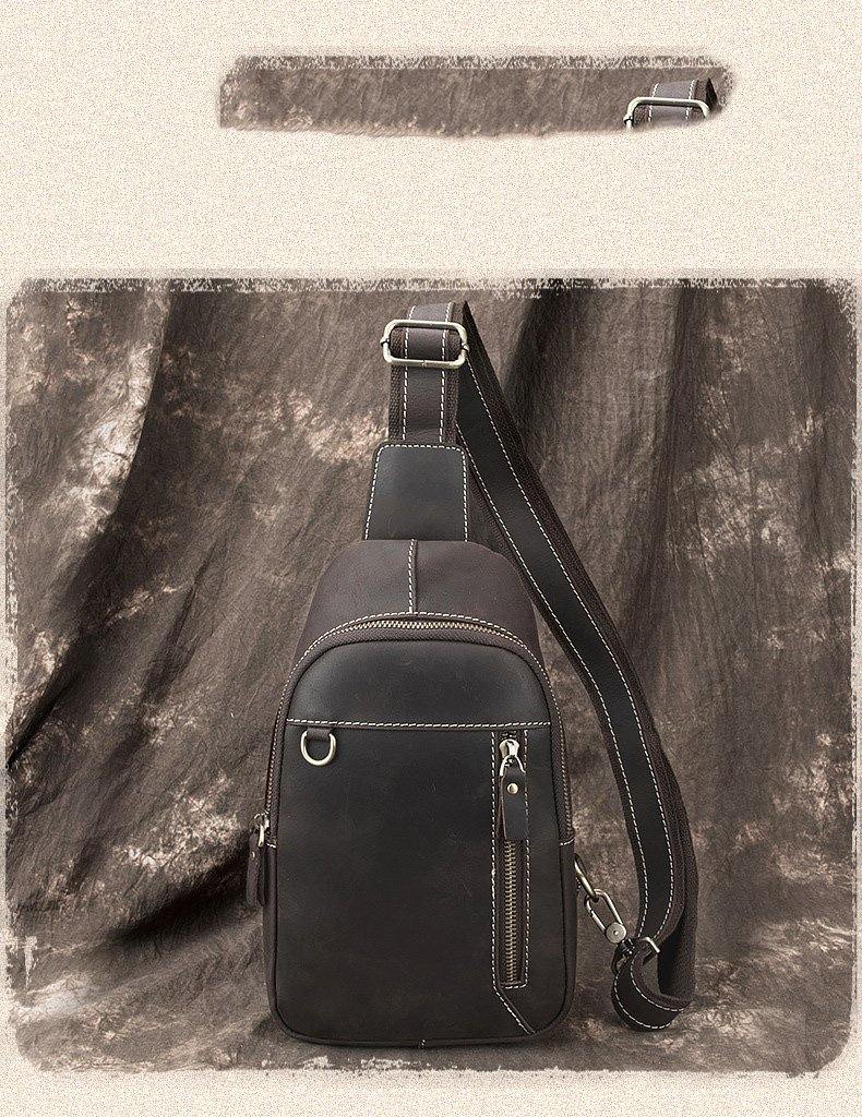 Simple Black Leather Sling Backpack Mens Sling Bag Vintage Sling Pack For Men