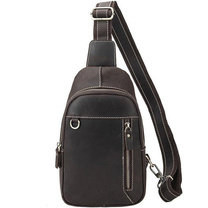 Simple Black Leather Sling Backpack Mens Sling Bag Vintage Sling Pack For Men