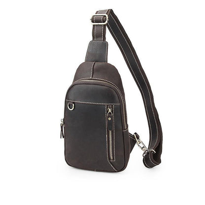 Simple Black Leather Sling Backpack Mens Sling Bag Vintage Sling Pack For Men