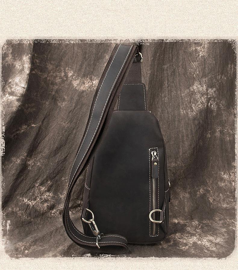 Simple Black Leather Sling Backpack Mens Sling Bag Vintage Sling Pack For Men