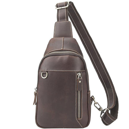 Simple Black Leather Sling Backpack Mens Sling Bag Vintage Sling Pack For Men