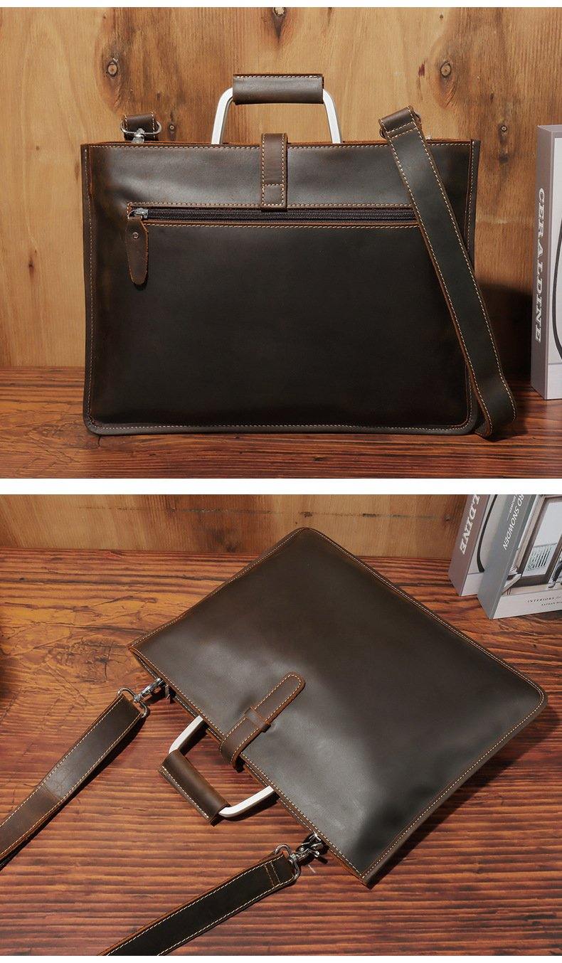 Slim Brown Leather Men's 13 inches Side Courier Bag Messenger Bag Briefcase Work Purse For Men