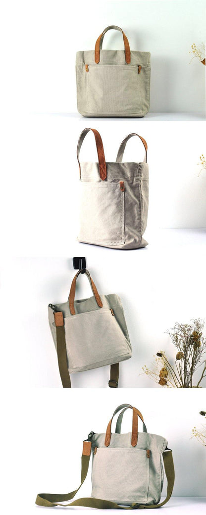 Simple Leather Canvas Womens Mens Small Tote Shoulder Bag Messenger Bag Canvas Handbag For Men Women