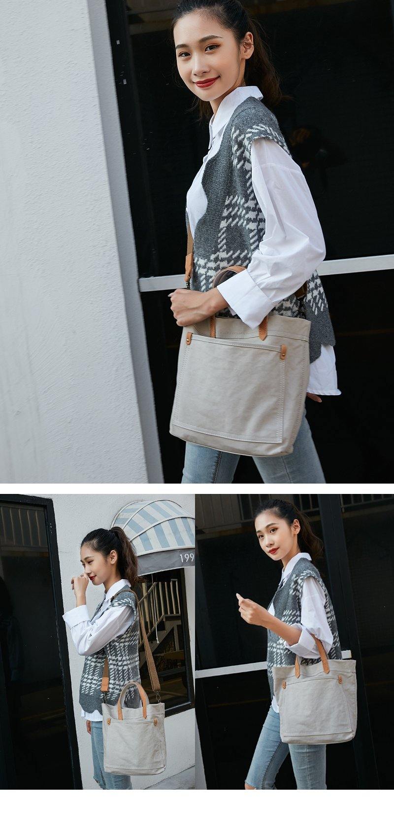 Simple Leather Canvas Womens Mens Small Tote Shoulder Bag Messenger Bag Canvas Handbag For Men Women