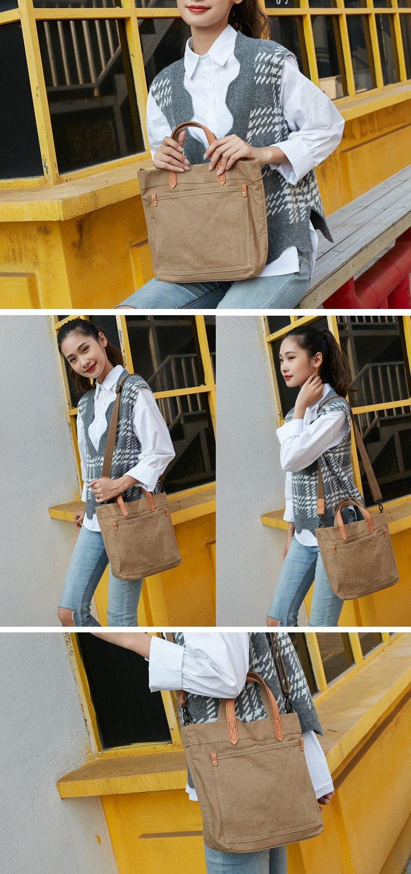 Simple Leather Canvas Womens Mens Small Tote Shoulder Bag Messenger Bag Canvas Handbag For Men Women