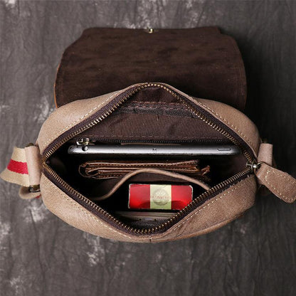 Simple Khaki Brown Leather Mens Vertical Side Bag Courier Bag Vertical Messenger Bag For Men