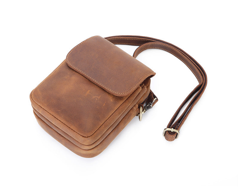 BROWN LEATHER MENS Belt Pouch Belt Bag Waist Bag Mini Side Bag Phone Bag For Men