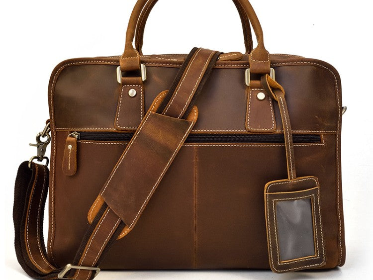 Vintage Leather Mens 14inch Briefcase Handbags Laptop Bag Work Bag For Men